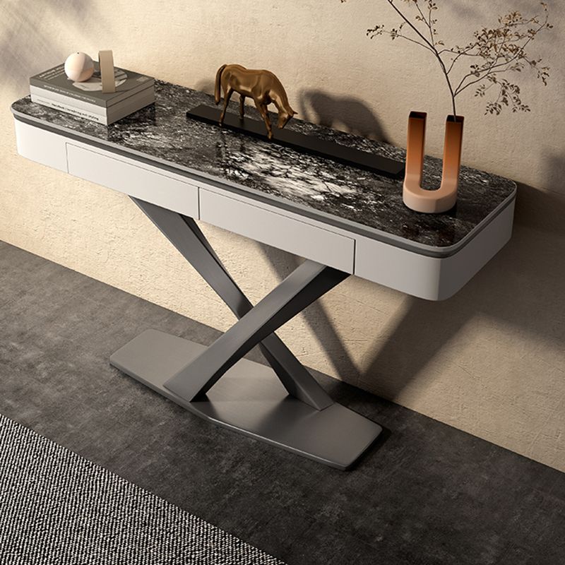 Glam Rectangle Console Sofa Table with Stainless Steel Bracket for Hall