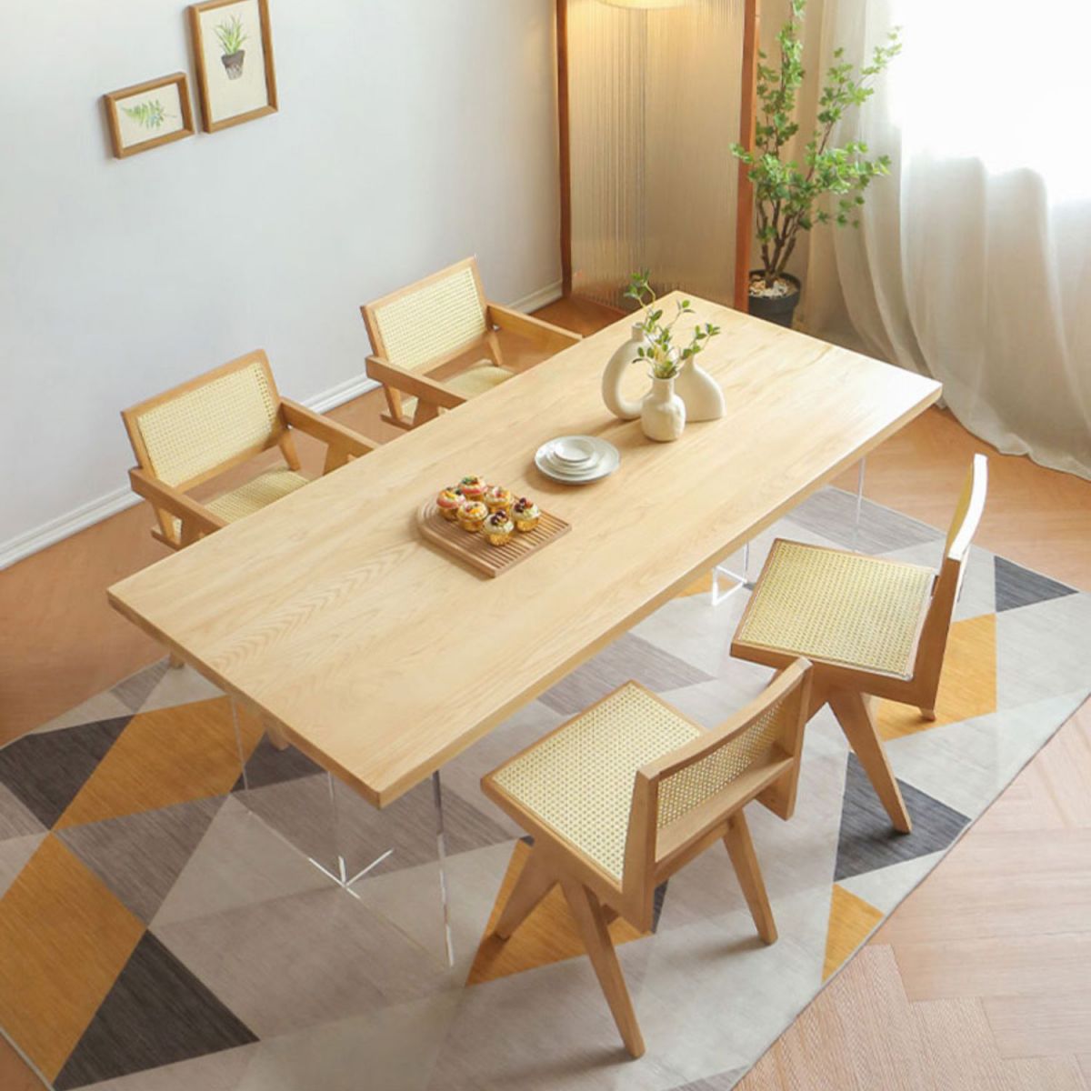 Modern Rectangular Dining Table Set 1/3/5 Pieces Solid Wood Dining Room Set