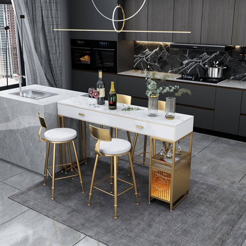 Glam Style Bar Table 42-inch Height Stone Top Pub Table with Two Drawer Clearhalo 'Bar Furniture' 'Bar Tables' 'bar_tables' 'furn' 'furn_bar_tables' 'Furniture' 'Kitchen & Dining Furniture' 1200x1200_edea3129-1ecf-4ee7-a512-8cff1bf70f6f
