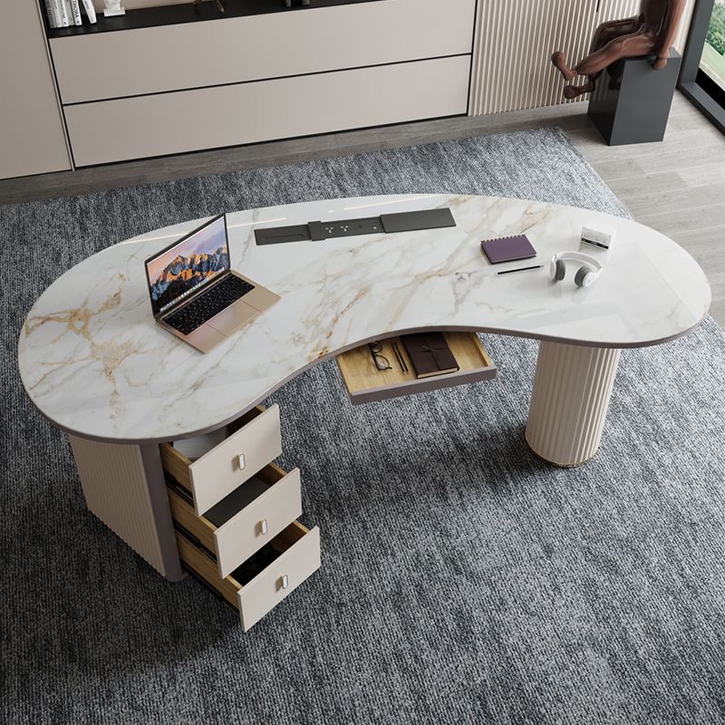 Home Glam Style Writing Desk Pedestal Office Desk with 3 Drawers Clearhalo 'furn' 'furn_office_desk' 'Furniture' 'Office Desks' 'Office Furniture' 'office_desk' 1200x1200_edeaf6e3-5671-4eea-a64a-17941dd7586f
