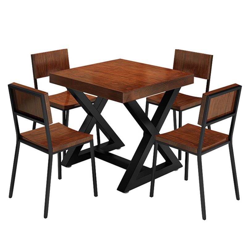 Industrial Solid Wood Dinner Room Kitchen Table Brown Square Trestle Table for Dining Room Clearhalo ' dining_table' 'Dining Tables & Seating' 'Dining Tables' 'furn' 'furn_dining_table' 'Furniture' 'furniture_dining_table' 'Kitchen & Dining Furniture' 'kitchen&dining_furn' 'kitchen' 'kitchen_dining_table' 1200x1200_edee0c4d-1054-4bd2-bdcf-9133986d3ed3