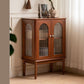Modern Living Room Curio Cabinet Solid Wood Glass Doors with Lighting