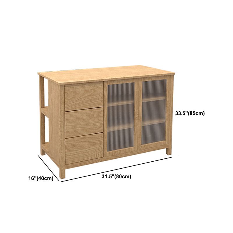 Traditional Stationary Kitchen Island Set Wood Rectangular Island Table for Home Use