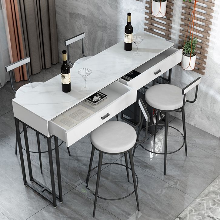 Marble Bistro Bar Desk with Rectangle Table Top White Double Pedestal Table-41.3" H Clearhalo 'Bar Furniture' 'Bar Tables' 'bar_tables' 'furn' 'furn_bar_tables' 'Furniture' 'furniture_bar_tables' 'Kitchen & Dining Furniture' 1200x1200_edf1747b-1eb4-4336-96da-03e1f6967fdb