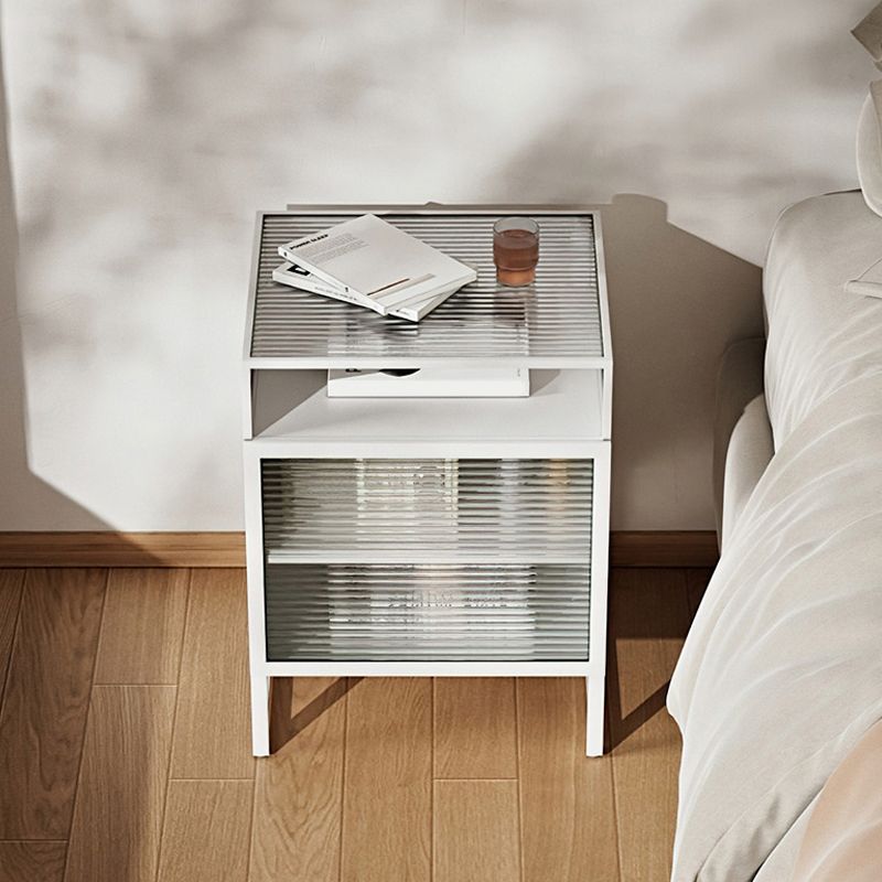 Modern Lower Shelf Night Stand Glass Bedside Cabinet for Bedroom Clearhalo 'Bedroom Furniture' 'furn' 'furn_night_stand' 'Furniture' 'night_stand' 'Nightstands' 1200x1200_edf39da7-ab0f-4862-86c1-5e288d7a7ed7