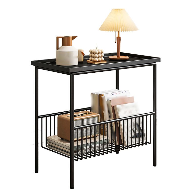 Tavolo laterale superiore del vassoio rettangolare Iron Iron 4 gambe Tavolino con archiviazione