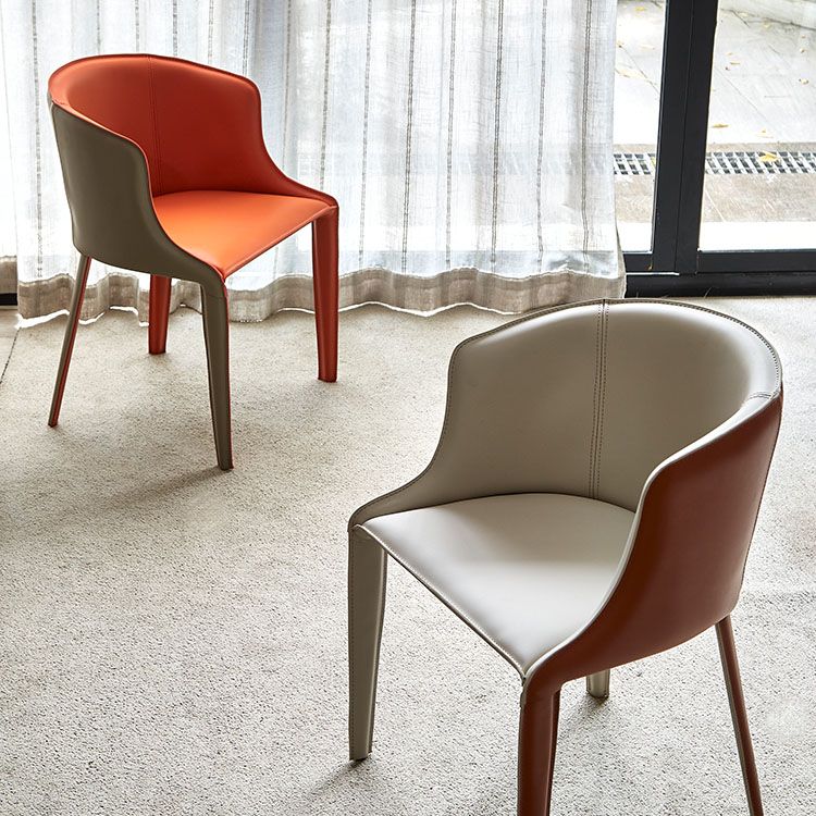 Leather Contemporary Dining Chair Metal Dining Room Solid Back Chair with Arm Clearhalo ' kitchen&dining_furn' 'Dining Chairs' 'Dining Tables & Seating' 'dining_chair' 'furn' 'furn_dining_chair' 'Furniture' 'furniture_dining_chair' 'Kitchen & Dining Furniture' 'kitchen' 1200x1200_edf6b330-67e2-4d5a-879f-77fcf130d2bc