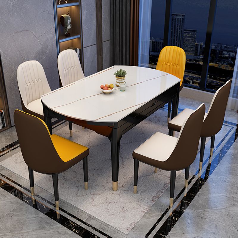 Contemporary Sintered Stone Standard Table Drop-Leaf Round Dining Table for Kitchen Clearhalo ' dining_table' 'Dining Tables & Seating' 'Dining Tables' 'furn' 'furn_dining_table' 'Furniture' 'furniture_dining_table' 'Kitchen & Dining Furniture' 'kitchen&dining_furn' 'kitchen' 'kitchen_dining_table' 1200x1200_edfe7787-eea5-46d9-9fbf-9c0f587ba91b