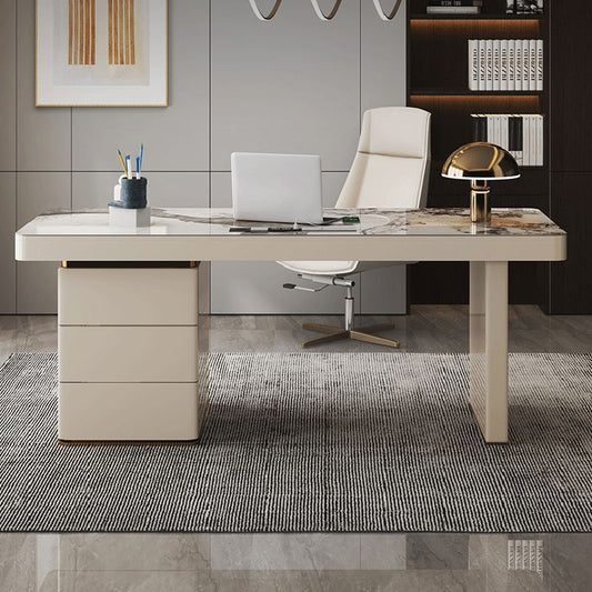 Banco di scrittura rettangolare beige glam management office scrivania con cassetti