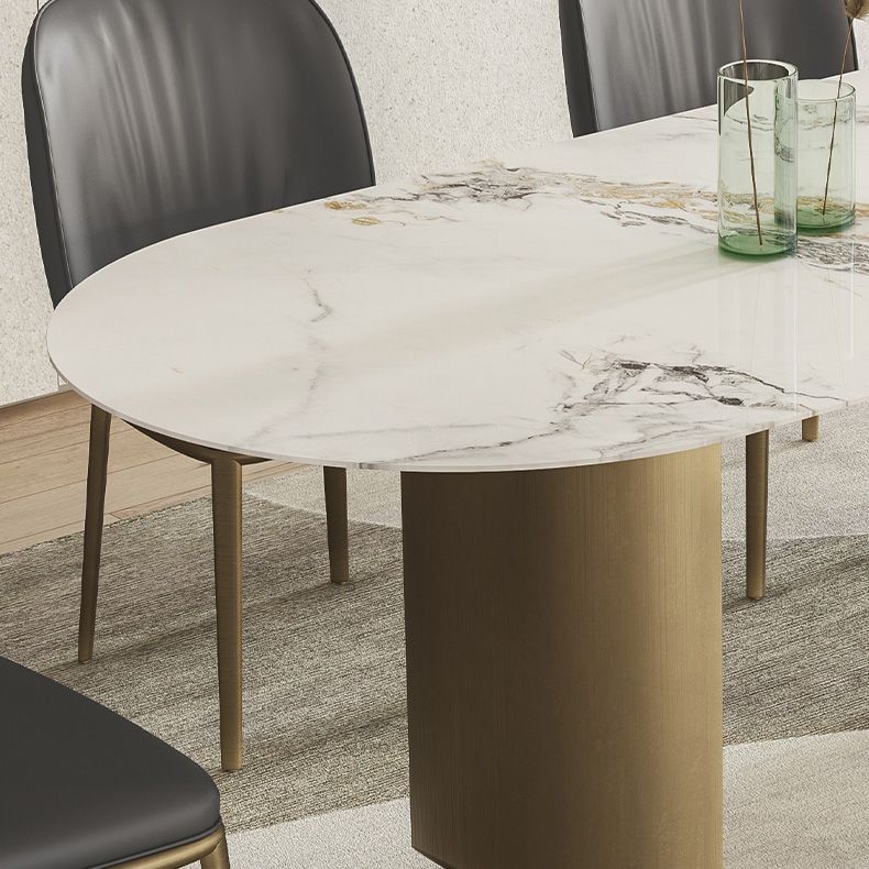 Luxury Oval Dining Table Stainless Steel Double Pedestal Dining Table