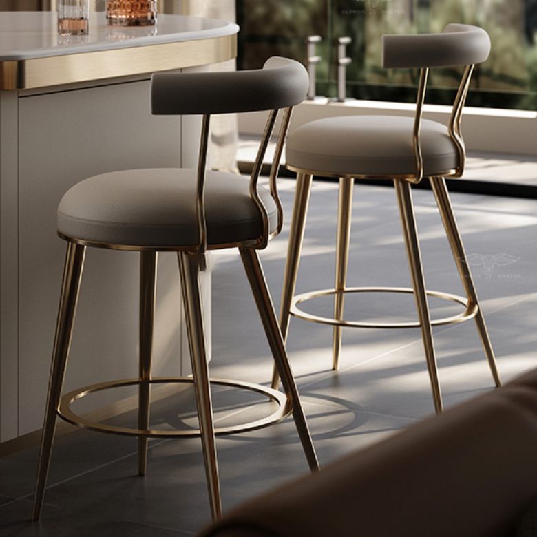 Glam Style Low Back Round Upholstered Bar Stool with Metal Legs Clearhalo 'Bar Furniture' 'Bar Stools' 'bar_stools' 'furn' 'furn_bar_stools' 'Furniture' 'Kitchen & Dining Furniture' 1200x1200_ee09a280-6a2f-42f8-aafb-1d0a866f414a