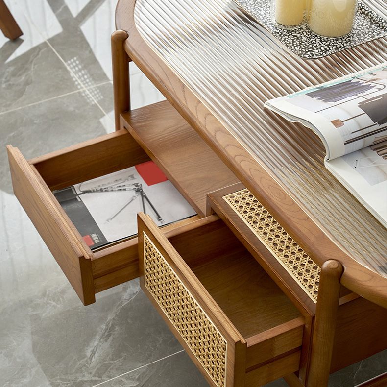 Modern Oval Glass Top Coffee Table with Shelf and 4 Drawers Cocktail Table Clearhalo 'Coffee & Accent Tables' 'Coffee Tables' 'coffee_tables' 'furn' 'furn_coffee_tables' 'Furniture' 'Living Room Furniture' 1200x1200_ee0a50ce-a9a3-4632-889f-d752cf8e93bc