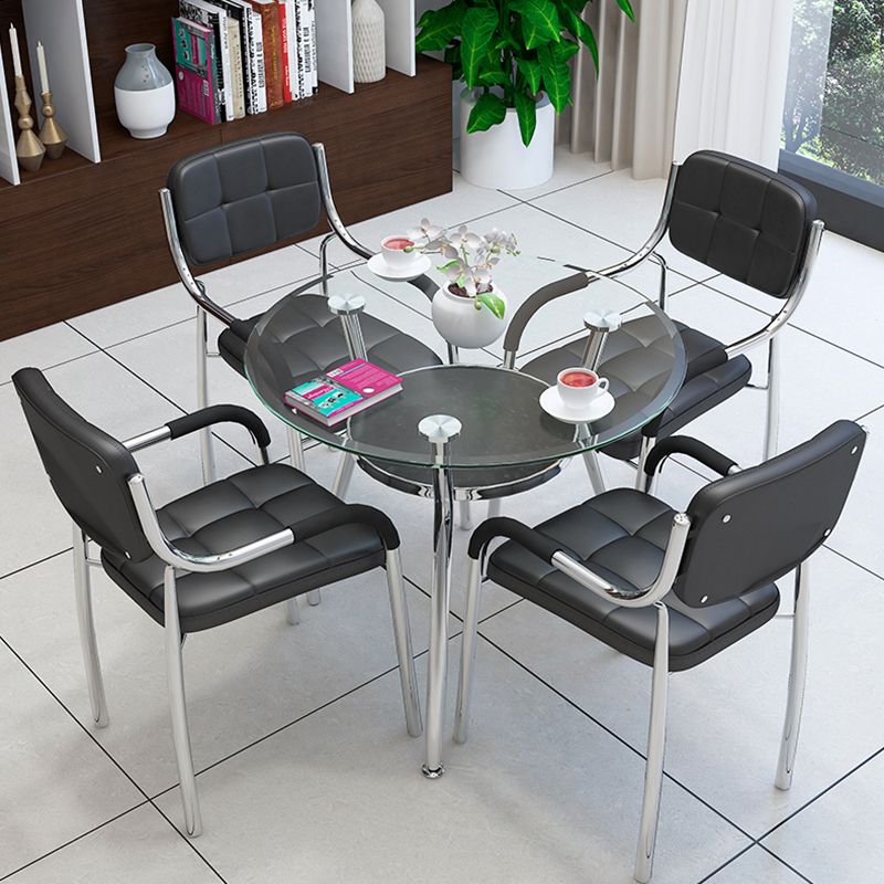 Modern Style Tempered Glass Dining Table Tripod Base Dining Site Table for Dining Room Clearhalo ' dining_table' 'Dining Tables & Seating' 'Dining Tables' 'furn' 'furn_dining_table' 'Furniture' 'furniture_dining_table' 'Kitchen & Dining Furniture' 'kitchen&dining_furn' 'kitchen' 'kitchen_dining_table' 1200x1200_ee0de41b-9e8e-4c83-bb36-712cfcef1d34