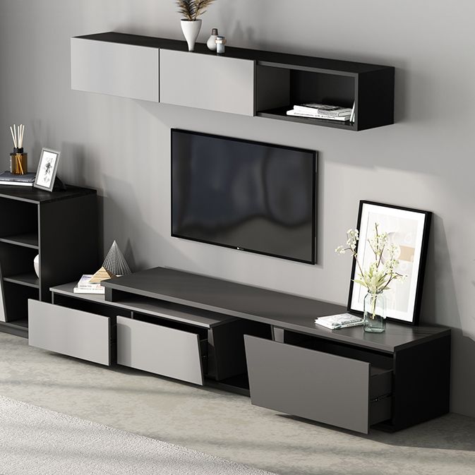 Gray TV Stand 71 /92 - Consola de TV de madera deslizante de pulgadas con cajones