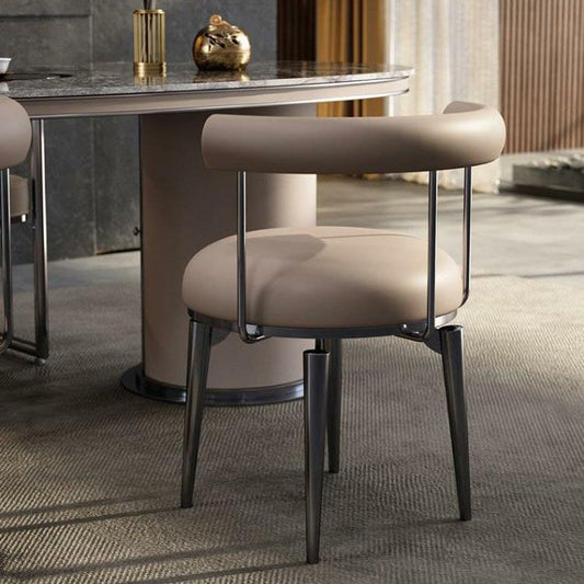 Upholstered Arm Chair Glam Style Open Back Dining Chairs with Metal Legs