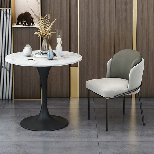 コンテンポラリーストーンダイニングセット1/4/5ピースパッド付き椅子付きの丸いダイニングテーブルセット