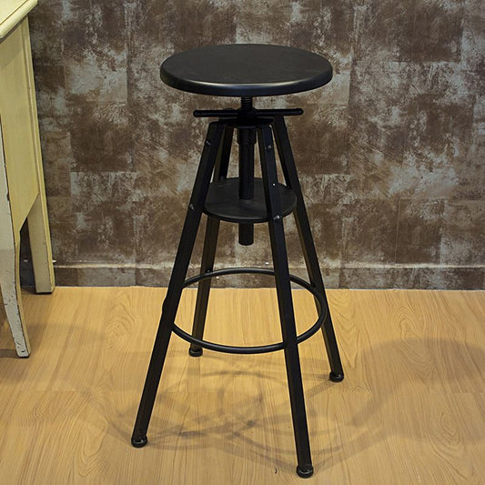 Industrial Adjustable Height Dining Stool Wood Bar Stool with Footrest