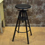 Industrial Adjustable Height Dining Stool Wood Bar Stool with Footrest