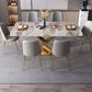 Mesa de comedor rectangular moderna, mesa superior de piedra gris brillante para el hogar