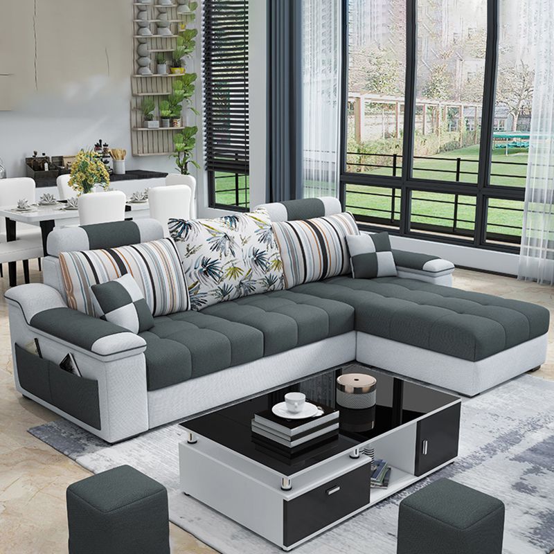 Sloped Arm Pillow Back Cushions Sofa and Chaise L-Shape Faux Leather Sectional Clearhalo 'furn' 'furn_sectionals' 'Furniture' 'furniture_sectionals' 'Living Room Furniture' 'Sectionals' 1200x1200_ee25f61b-575d-46b3-9671-0d8a9a3ce1f8