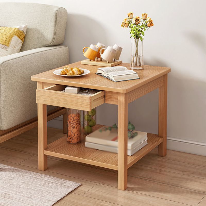 Square Wooden 4 Legs Side Table 1-Drawer End Table with Shelf Clearhalo 'Coffee & Accent Tables' 'End & Side Tables' 'end_side_tables' 'furn' 'furn_end_side_tables' 'Furniture' 'Living Room Furniture' 1200x1200_ee287c7f-ced3-4631-bcd5-549897faf3b9