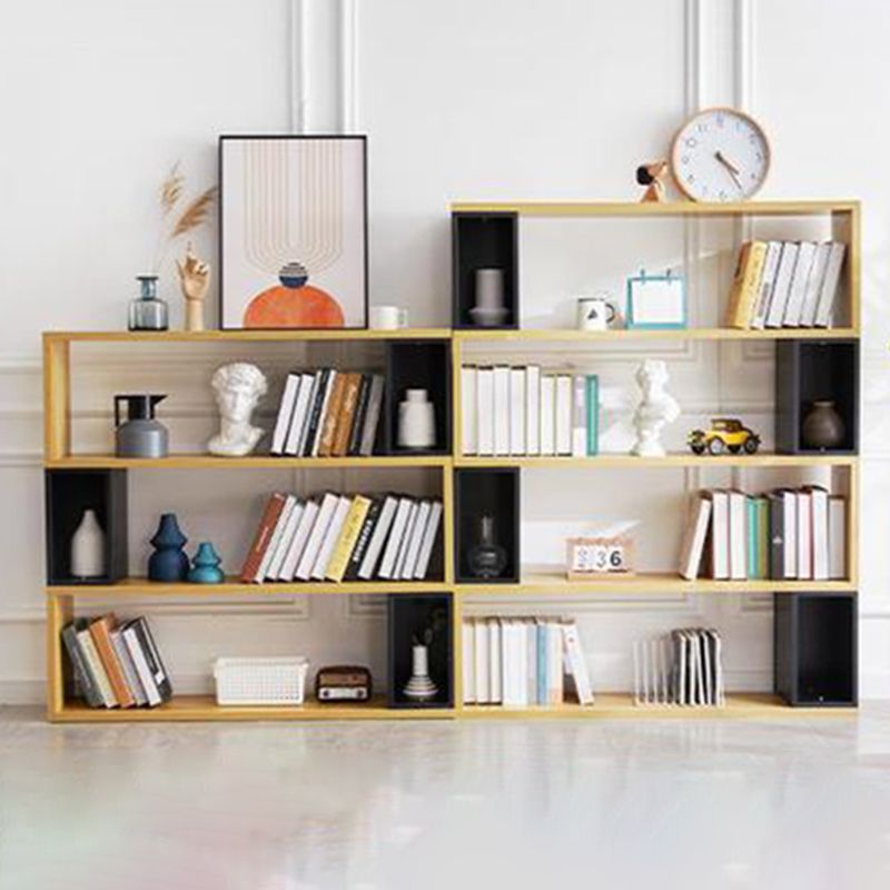 Modern geometry Bookshelf Multi Shelfs Open Back Bookcase in Natural Clearhalo 'Bookcases' 'furn' 'furn_bookcases' 'Furniture' 'Office Furniture' 1200x1200_ee32f0e6-1680-4a35-9747-990049b8b8b9