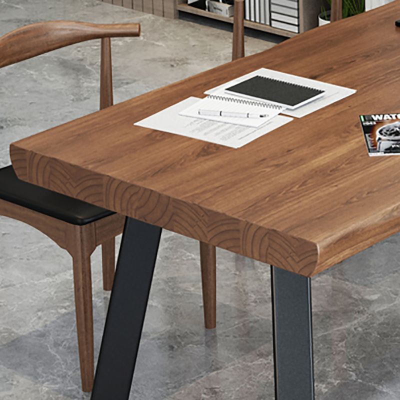 Home Industrial Rectangular Office Desk Solid Wood Writing Desk with Metal Legs Clearhalo 'furn' 'furn_office_desk' 'Furniture' 'Office Desks' 'Office Furniture' 'office_desk' 1200x1200_ee337bab-2781-41b1-8fad-d07932f04e02