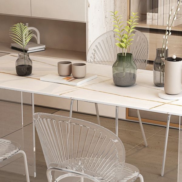 Acrylic Base Double Pedestal Table Modern Rectangle Dinner Table Kitchen Home Clearhalo 'Dining Tables & Seating' 'Dining Tables' 'dining_table' 'furn' 'furn_dining_table' 'Furniture' 'furniture_dining_table' 'Kitchen & Dining Furniture' 1200x1200_ee346b1b-1ebe-469b-b619-06903e83ec65