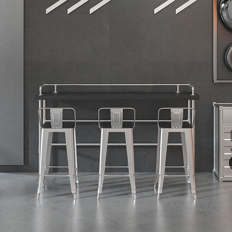 Industrial Black Wood Pub Table with Rectangle Table Top Silver Trestle Table - 42" H Clearhalo 'Bar Furniture' 'Bar Tables' 'bar_tables' 'furn' 'furn_bar_tables' 'Furniture' 'furniture_bar_tables' 'Kitchen & Dining Furniture' 1200x1200_ee38df65-2e14-4759-b19f-3cc48396ddf3