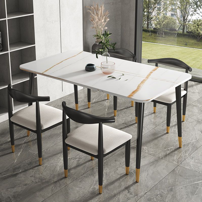 Rectangular Scandinavian Sintered Stone Dining Room Set Dining Furniture with Metallic Base Clearhalo 'Dining Room Sets' 'Dining Tables & Seating' 'dining_room_set' 'furn' 'furn_dining_room_set' 'Furniture' 'furniture_dining_room_set' 'Kitchen & Dining Furniture' 'kitchen&dining_furn' 'kitchen' 1200x1200_ee3f5c1e-1878-47b1-b935-181fc4d0cecb