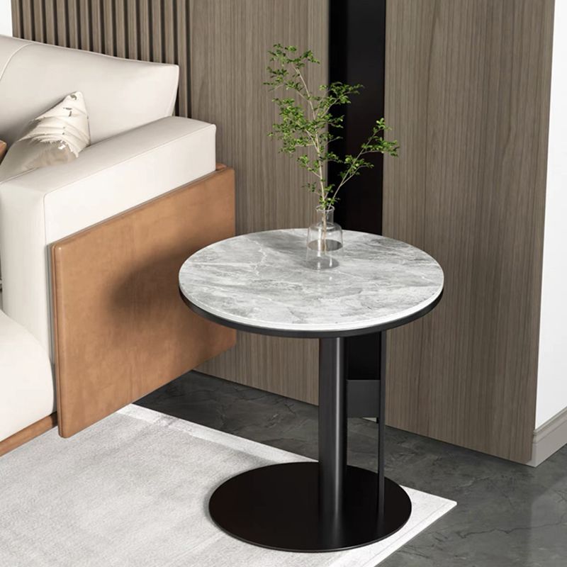 モダンスタイルのカクテルテーブルホワイト/ブラック/グレースレートトップブラックメタルベースコーヒーテーブル