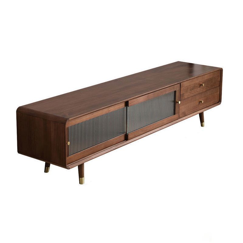 Consola de TV nórdica de madera maciza con 2 cajones y almacenamiento deslizante