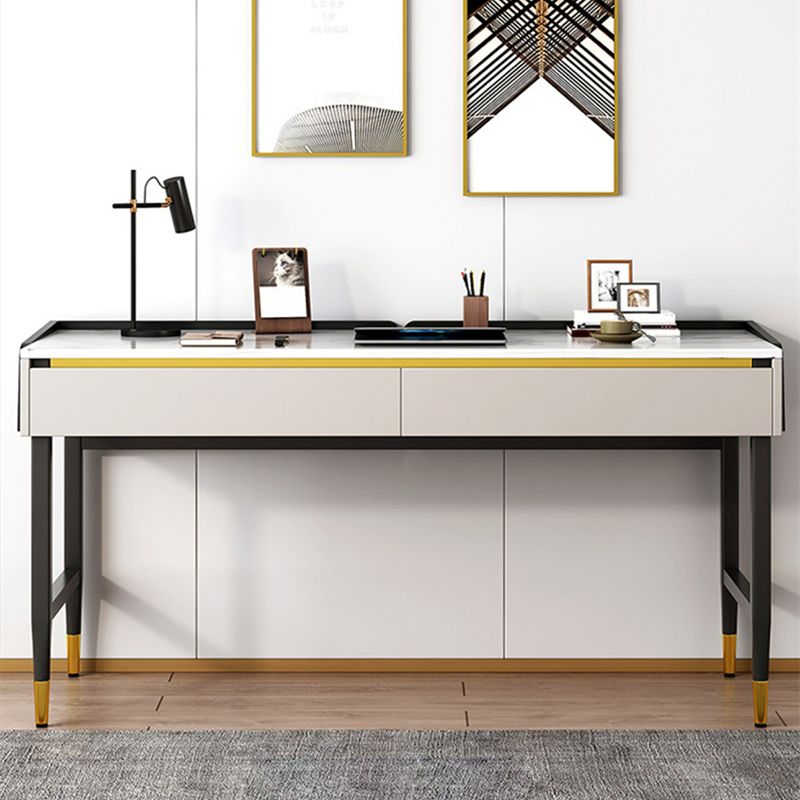 Zeitgenössischer Stein Büro -Schreibtisch Schlafzimmer Schreibtisch mit schwarzen Beinen