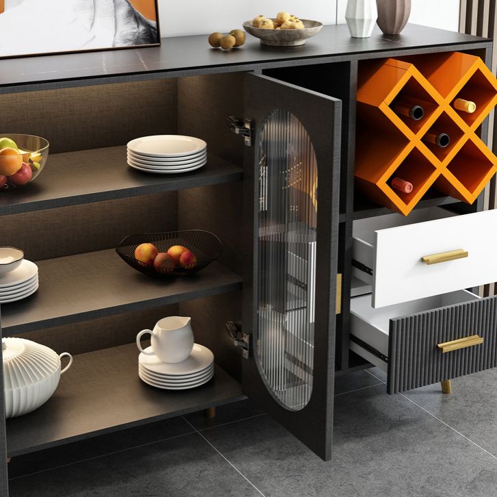 2-ladel gemanipuleerde houten sideboard Glam Stone Countertop Credenza met lamp voor restaurant