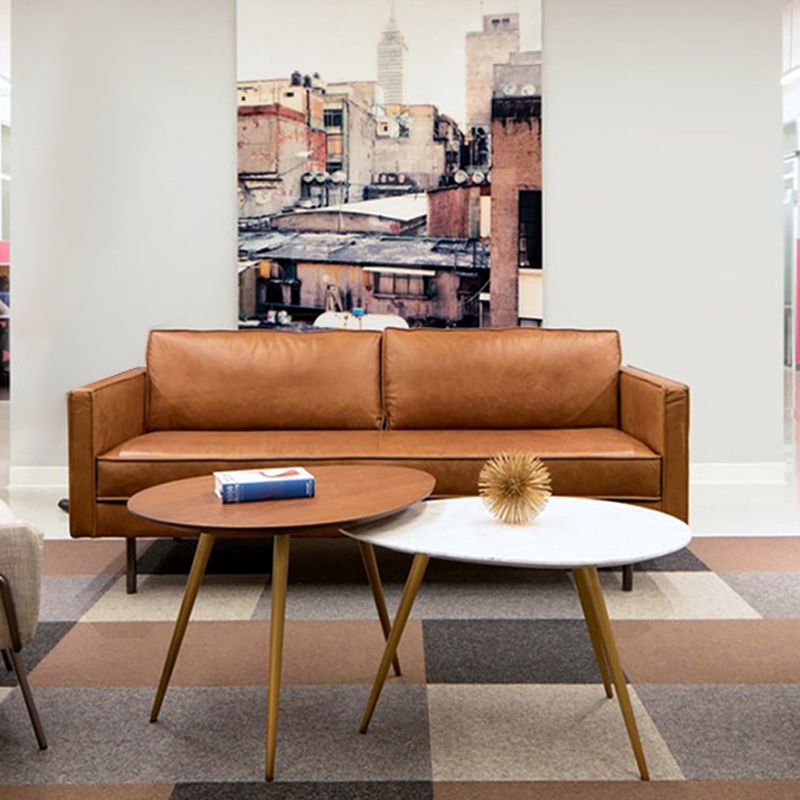 Brown Leather Settee Furniture Loose Back Square Arm Loveseat Clearhalo 'furn' 'furn_sofas' 'Furniture' 'furniture_sofas' 'kitchen' 'kitchen_sofas' 'Living Room Furniture' 'Sofa' 'sofas' 1200x1200_ee48bf5b-6f7c-470e-b960-768ad2f9ff9e