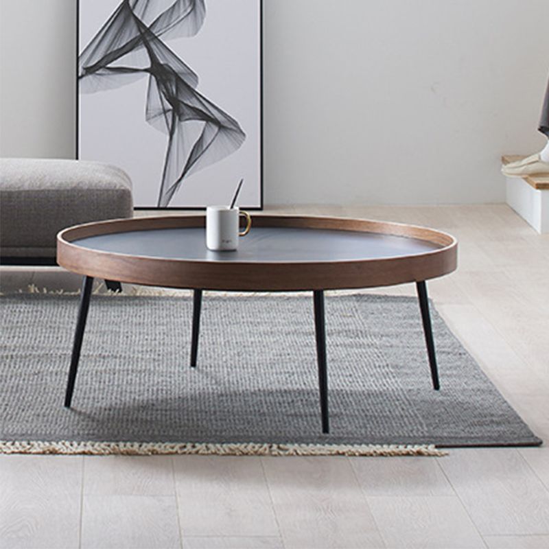 Round Wooden Coffee Table Black Tray Top Cocktail Table with 4 Legs Clearhalo 'Coffee & Accent Tables' 'Coffee Tables' 'coffee_tables' 'furn' 'furn_coffee_tables' 'Furniture' 'Living Room Furniture' 1200x1200_ee49e158-de38-4062-b619-1c63b4022213