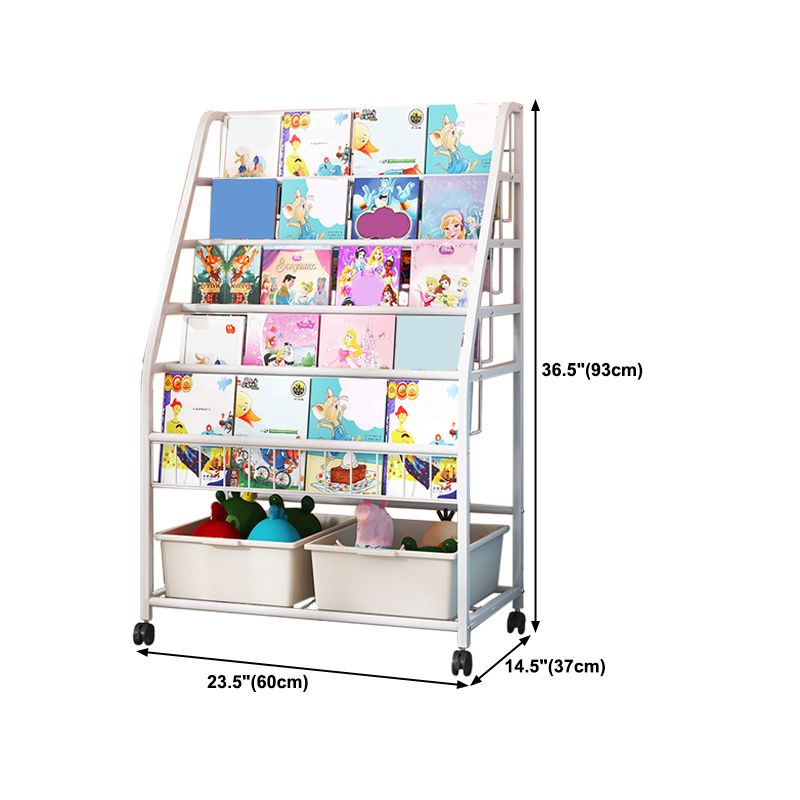White Bookshelf Contemporary Style Bookcase for Study Room with Casters