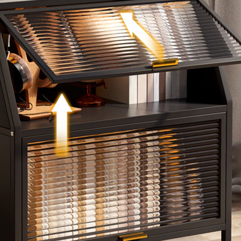 Cabinets Included Night Table Metal Black / White Nightstand with Glass Doors Clearhalo 'Bedroom Furniture' 'furn' 'furn_night_stand' 'Furniture' 'night_stand' 'Nightstands' 1200x1200_ee4ae98b-69f0-424c-aeb9-a3056ea68b7c