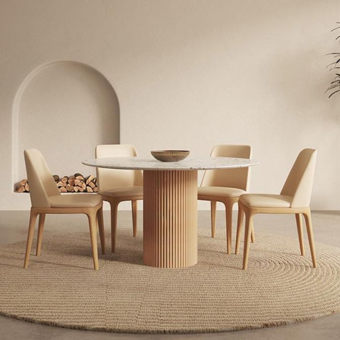 Mesa de comedor redonda Top de piedra moderna con base de madera maciza