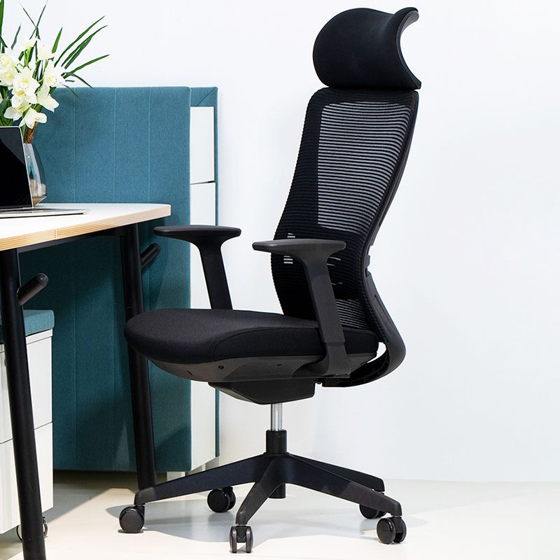 Silla de oficina moderna, altura ajustable del asiento, brazos fijos, silla de escritorio deslizante con ruedas