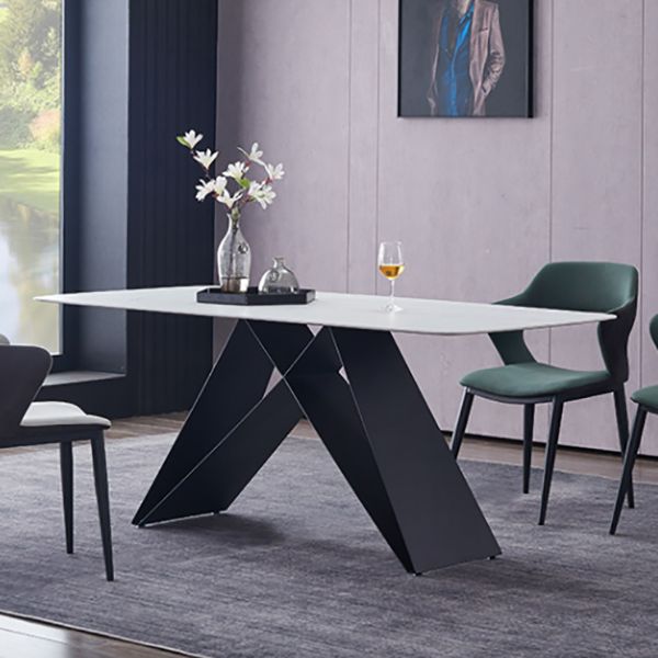 Metal Contemporary Rectangle Dining Table Sintered Stone Table for Dining Room and Kitchen Clearhalo ' dining_table' 'Dining Tables & Seating' 'Dining Tables' 'Furniture' 'furniture_dining_table' 'Kitchen & Dining Furniture' 'kitchen&dining_furn' 'kitchen' 'kitchen_dining_table' 1200x1200_ee523b21-d993-4b34-8e60-e8ca900e6a3d