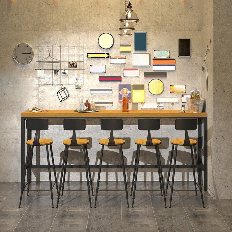 Rectangular Pine Wood Top Bistro Table Industrial Bar Table with Metal Trestle Base Clearhalo 'Bar Furniture' 'Bar Tables' 'bar_tables' 'furn' 'furn_bar_tables' 'Furniture' 'Kitchen & Dining Furniture' 1200x1200_ee53b221-f620-4200-9652-7959f6f9fc4c