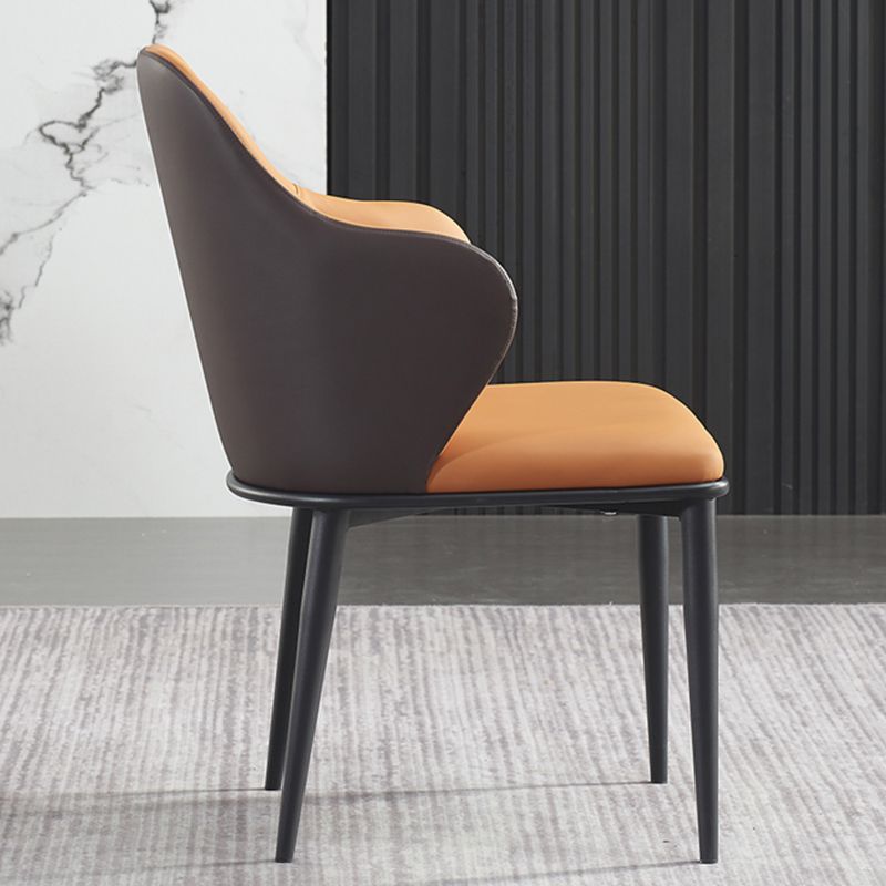 Modern Upholstered Dining Arm Chair Faux Leather and Metal Dining Chair