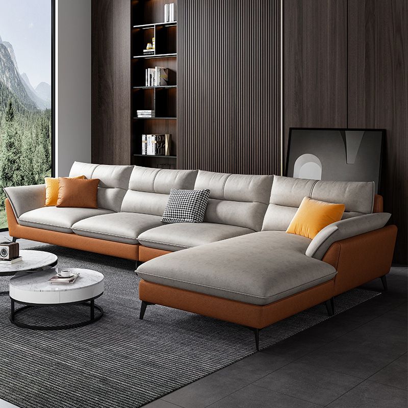 Faux Leather 34.64 " H Flared Arm Sofa & Chaise for Living Room Clearhalo 'furn' 'furn_sectionals' 'Furniture' 'Living Room Furniture' 'Sectionals' 1200x1200_ee5e503a-7738-487a-8142-e10d5c84415e