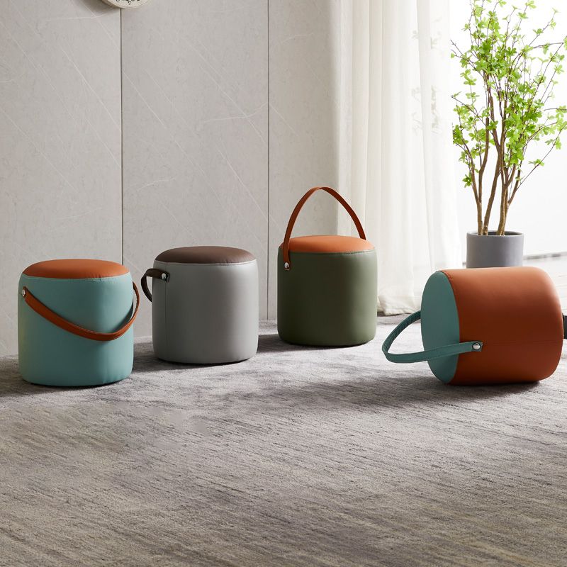 Creative Round Footstool Ottoman Patchwork Color Block Leather Ottoman Clearhalo 'furn' 'furn_ottomans_poufs' 'Furniture' 'Living Room Furniture' 'Ottomans & Poufs' 'ottomans_poufs' 1200x1200_ee6107cd-9aae-4d32-ab36-7a26ed06bdbf