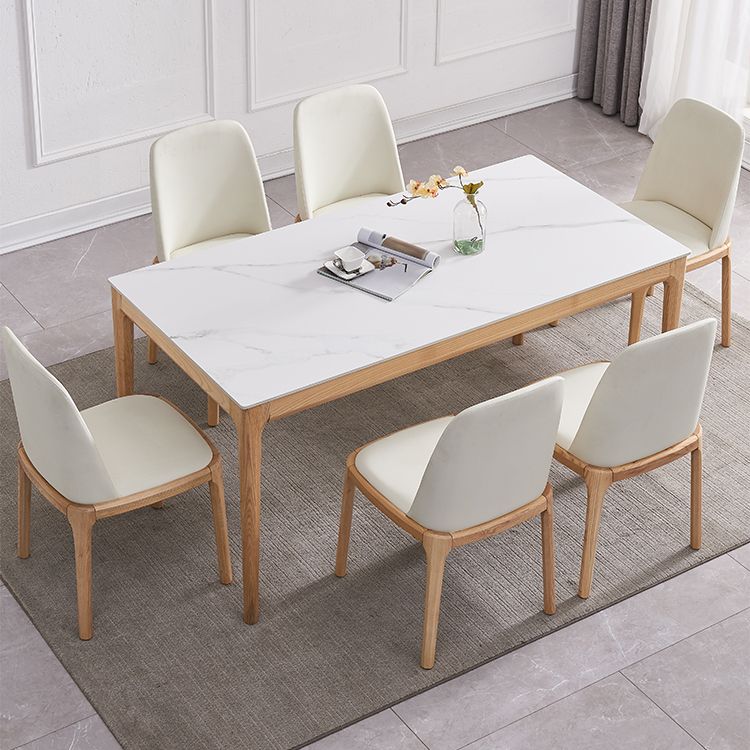 Mid-Century Modern Rectangle Table White Sintered Stone Table with 4 Ash Solid Wood Legs Clearhalo ' dining_table' 'Dining Tables & Seating' 'Dining Tables' 'furn' 'furn_dining_table' 'Furniture' 'furniture_dining_table' 'Kitchen & Dining Furniture' 'kitchen&dining_furn' 'kitchen' 'kitchen_dining_table' 1200x1200_ee634f67-da56-4f8c-94d3-ee90e507f24b