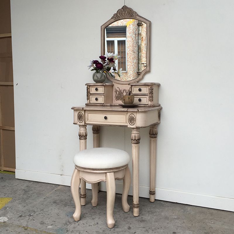 Eiken ijdelheid set met ontlasting 64.17 "Hoge ijdelheid met lade en spiegel