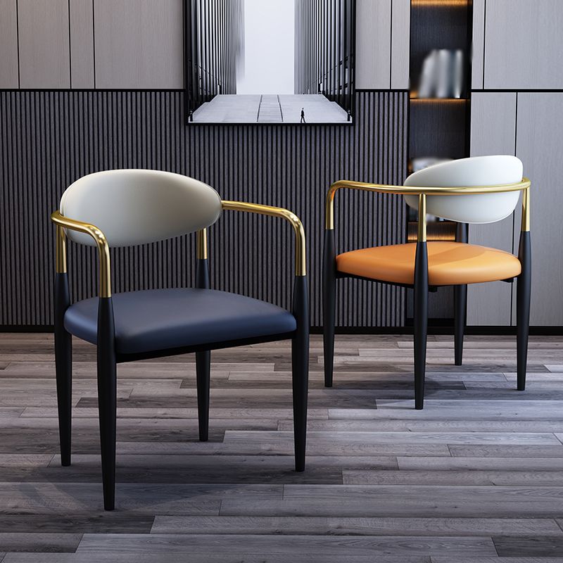 Scandinavian Style Open Back Dining Chair Black Finish Metal Upholstered Side Chair for Home Use Clearhalo ' kitchen&dining_furn' 'Dining Chairs' 'Dining Tables & Seating' 'dining_chair' 'Furniture' 'furniture_dining_chair' 'Kitchen & Dining Furniture' 'kitchen' 1200x1200_ee673e47-d050-4f04-b3ff-e82691c1907e