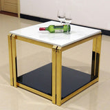 Tabella di estremità del blocco quadrata in acciaio inossidabile moderno tavolo da tavolo angolare in marmo laterale