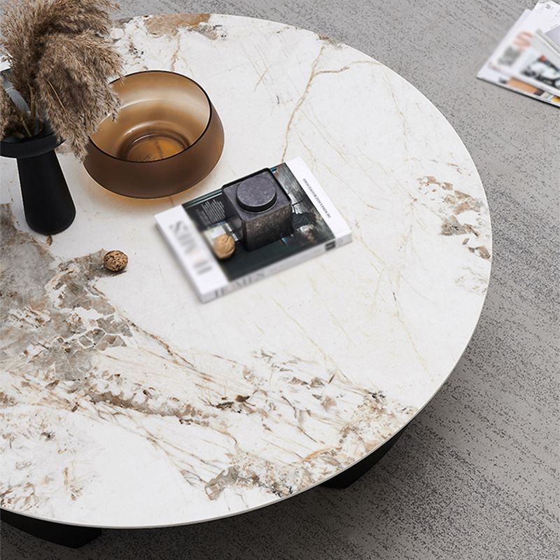 Modern Style Round Coffee Table with Iron Craft Black Base and Rock Slab White Top Clearhalo 'Coffee & Accent Tables' 'Coffee Tables' 'coffee_tables' 'furn' 'furn_coffee_tables' 'Furniture' 'Living Room Furniture' 1200x1200_ee68b470-2dda-45d4-b2cb-779a9b7df209